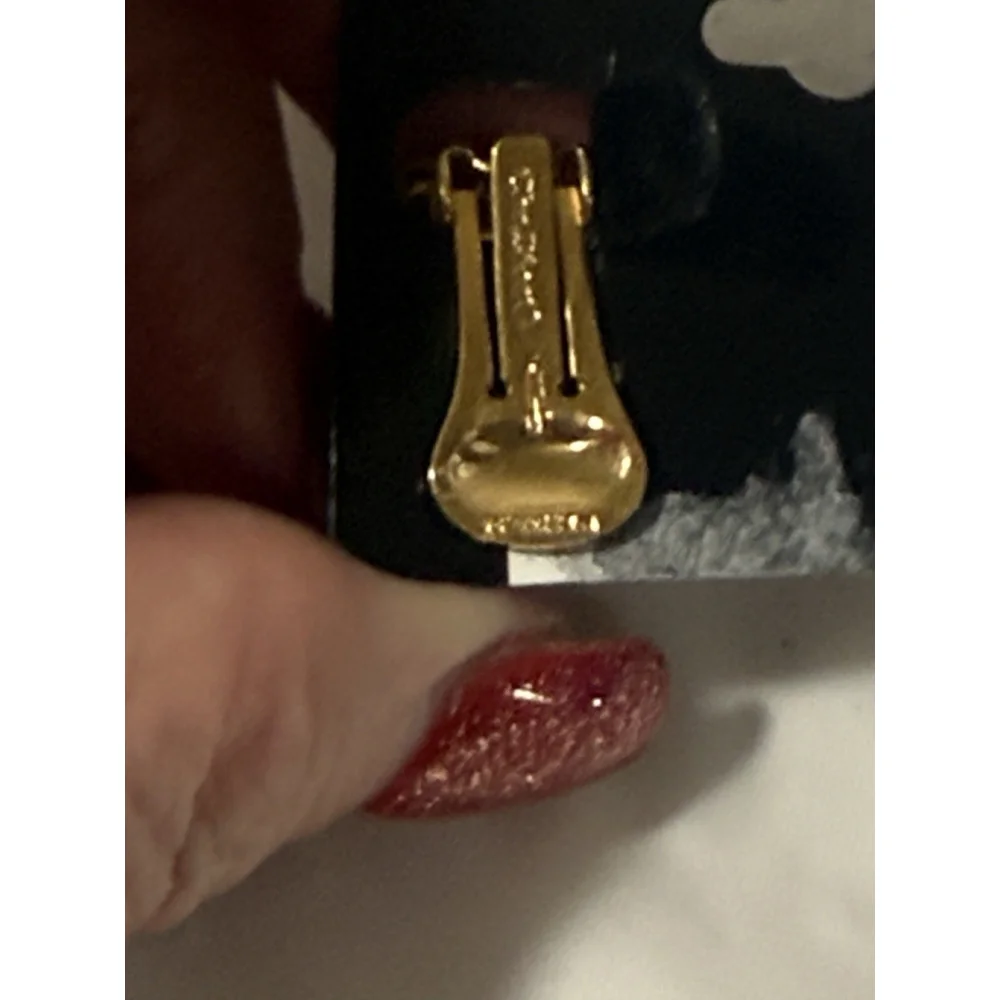Vintage Christian Dior Gold Tone Black Rhinestone Hoop Clip On Earrings - Picture 9 of 16